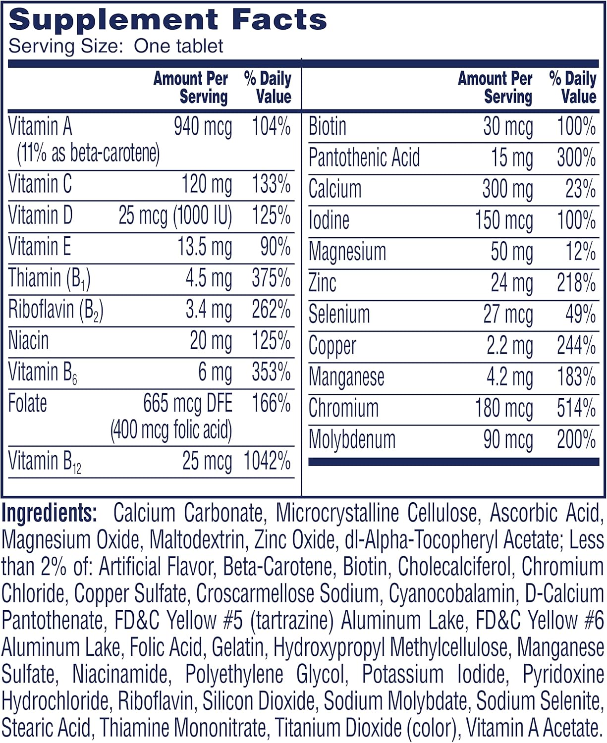 One A Day Women’s 50+ Multivitamin Tablets, 200 Count S182