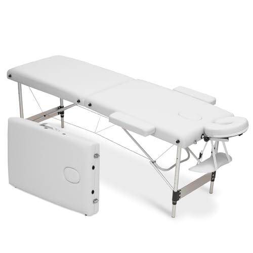 MoNiBloom Massage Table 2 Fold Portable Massage Table 82" Massage Bed Height Adjustable SPA Bed w/Carry Case Aluminum Alloy Frame Foldable Massage Table, Black