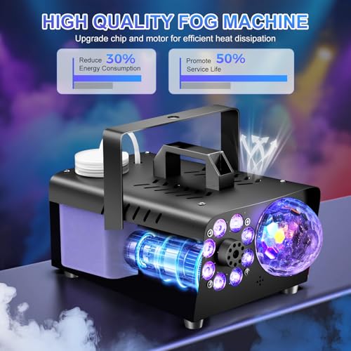 1200W Fog Machine with Disco Ball Lights, 6000CFM, Wireless Remote J511503
