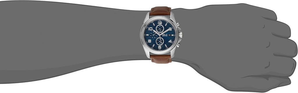 Relic by Fossil Men's Daley Multifunction Silver Stainless Steel and Brown Leather Watch Q4370