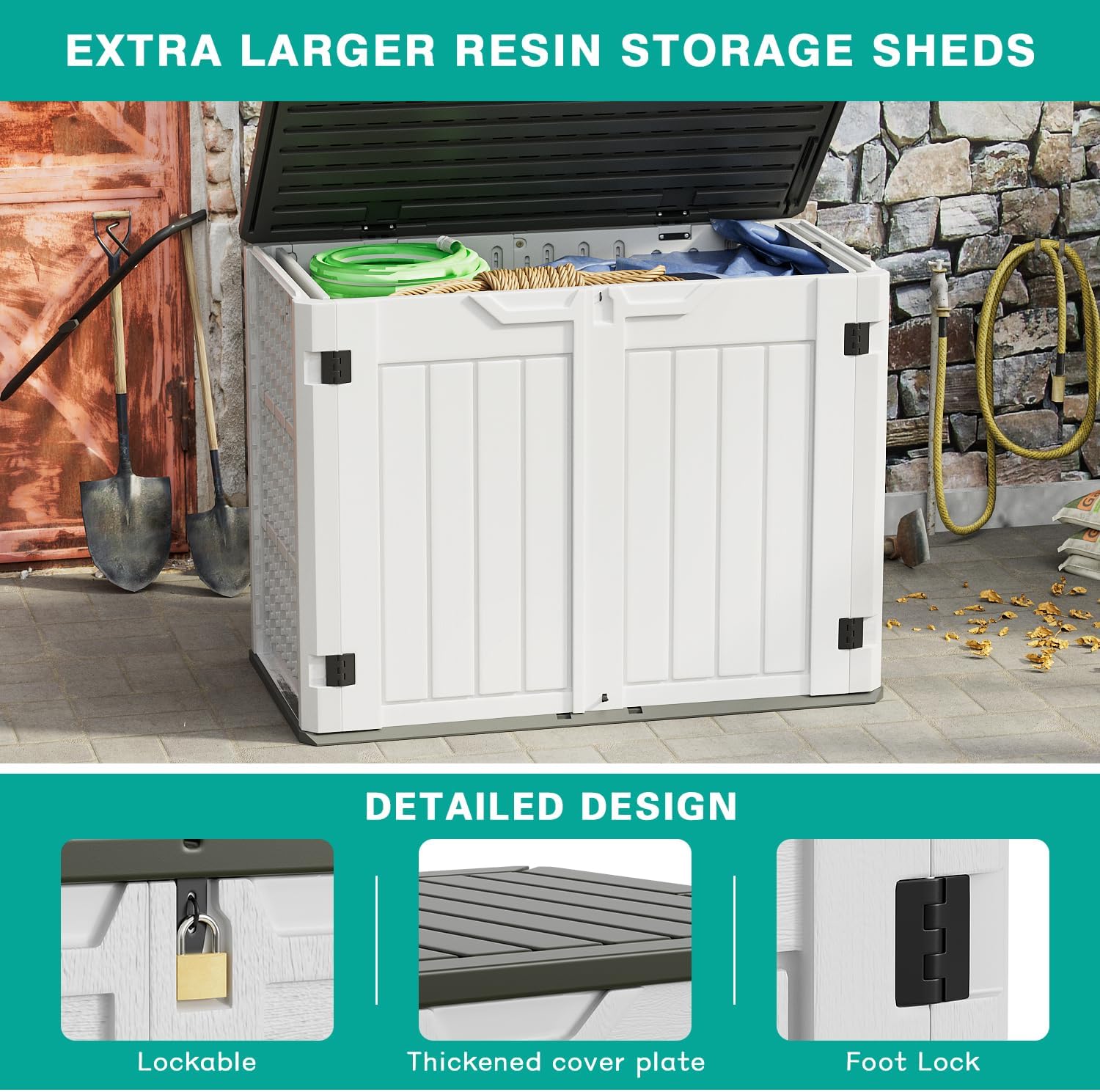 Greesum Outdoor Storage Shed 4 x 2 ft Resin Utility Tool Shed with Lock, White M5068