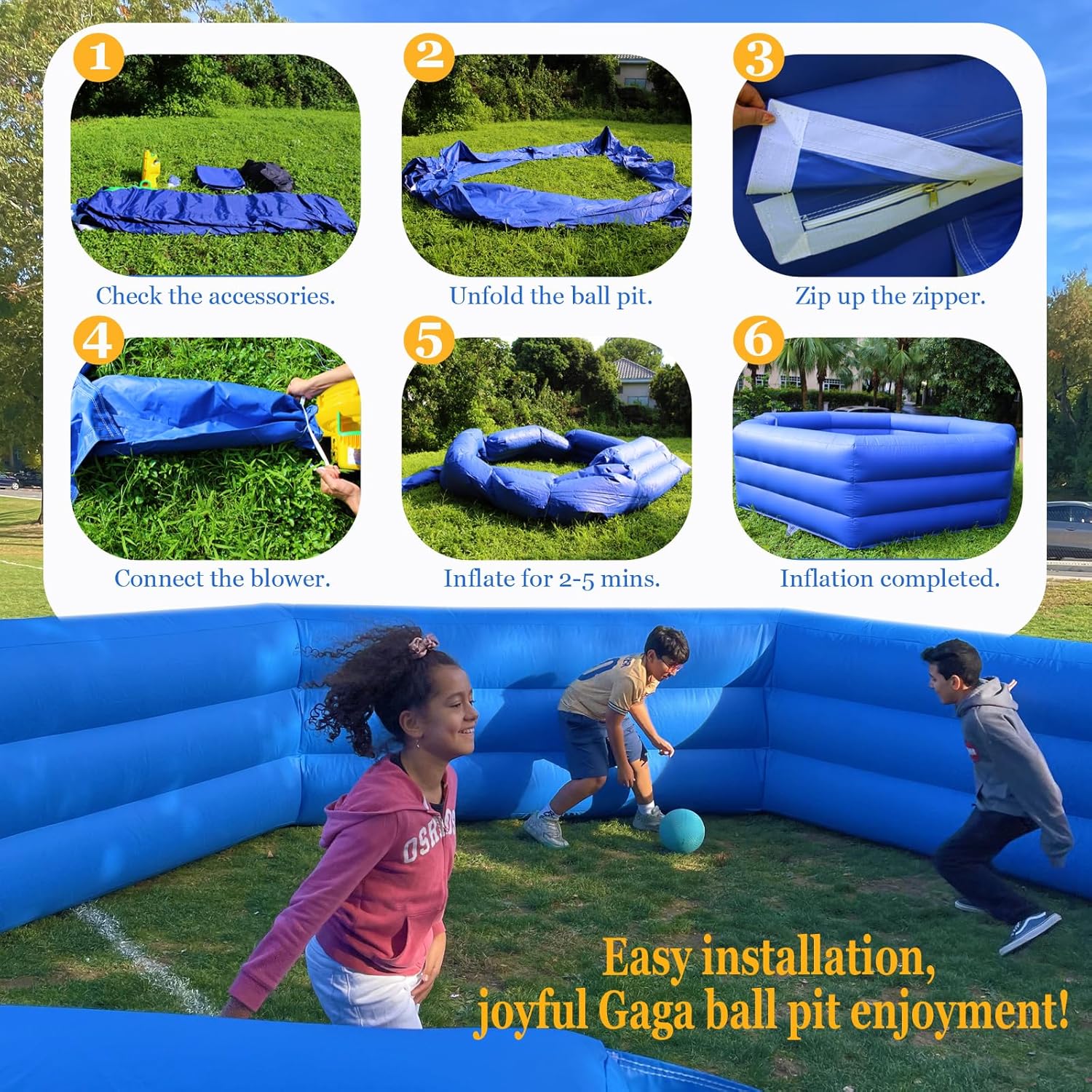 Heavy Duty Inflatable Gaga Ball Pit Court with Electric Blower, 15FT Q5119