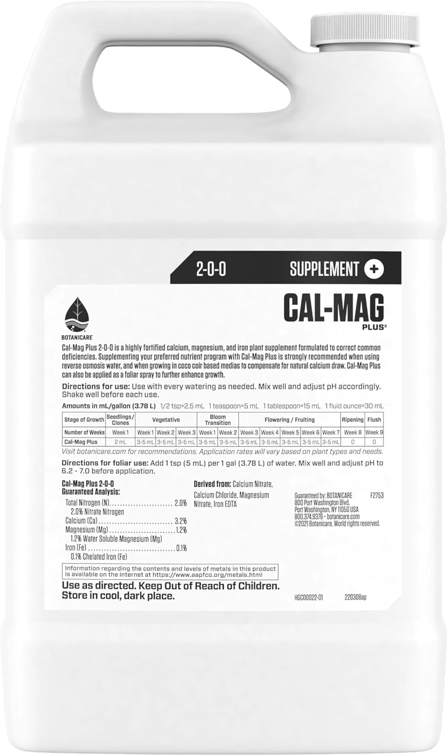 Botanicare Cal-Mag Plus Plant Supplement, 2-0-0, 1 gal. P917789