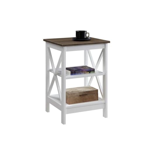 Convenience Concepts Oxford End Table with Storage Shelves, White Faux Marble/Black N969