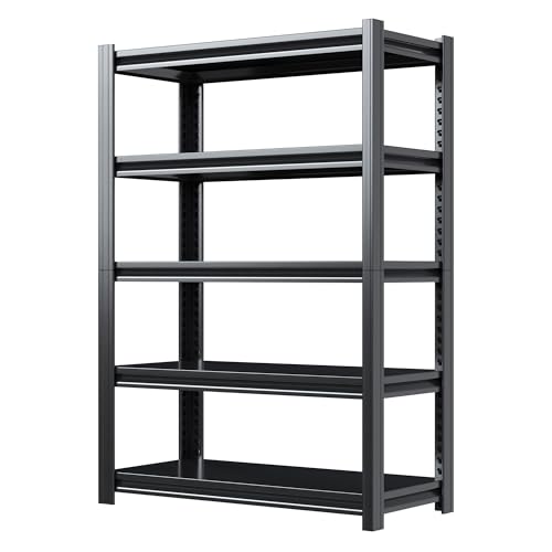 Garage Shelving, Garage Storage Shelves Heavy Duty, 3 Tier Adjustable Height Metal Shelving Unit for Garage Basement, Industrial Shelving Utility Shelf, Black