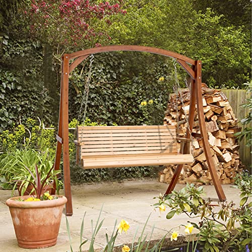 VINGLI Patio Wooden Porch Swing Chair with Hanging Chains, 5 FT, White W381253