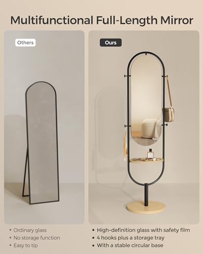 SONGMICS Full-Length Floor Mirror, 3-in-1, Standing, Oak Beige and Ink Black G63552
