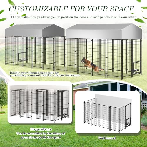 Grepatio 8x4x5.7 FT Outdoor Dog Kennel with Roof for Large Dogs O71733