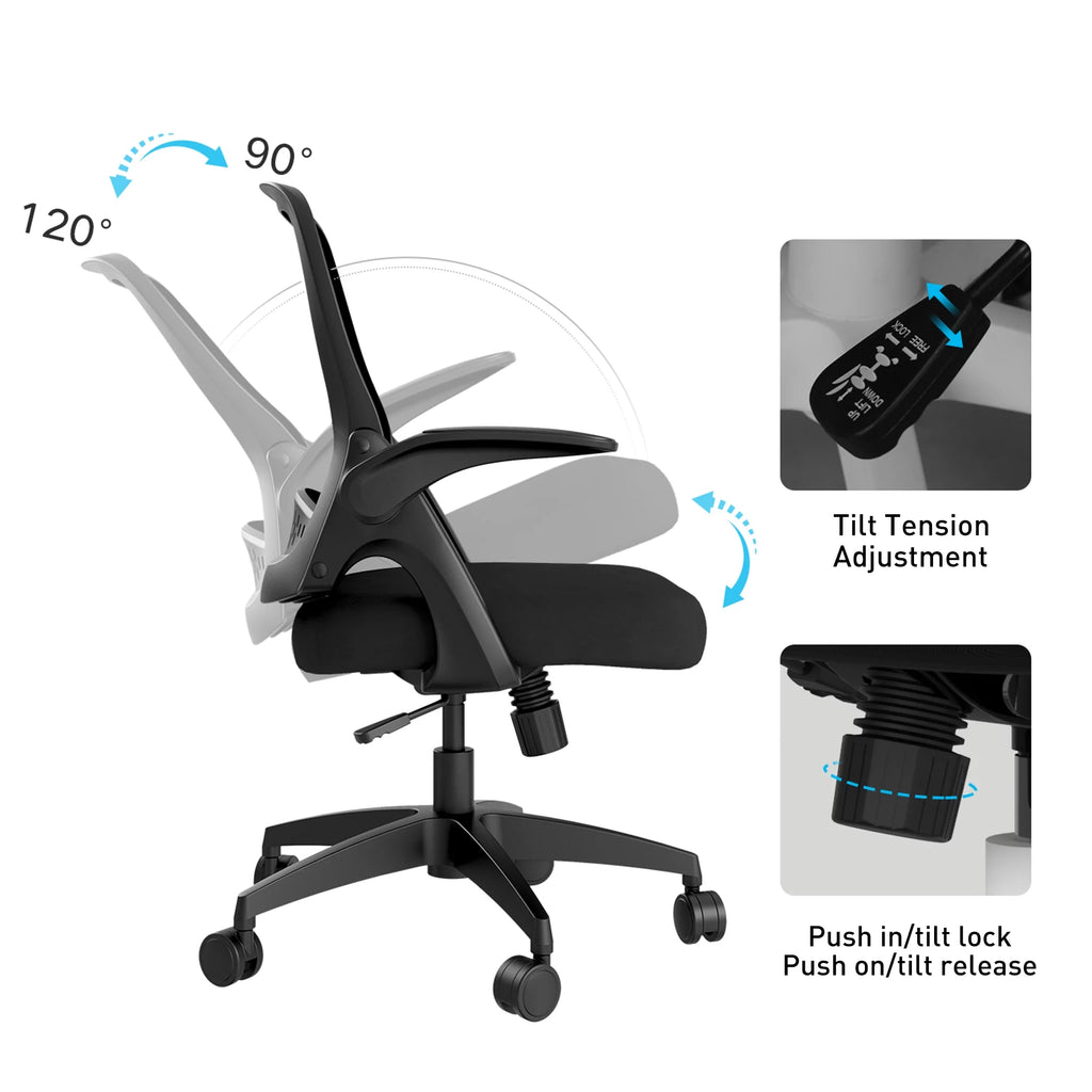 Hbada Office Task Desk Chair with Flip-up Arms and Adjustable Height, Black M65125