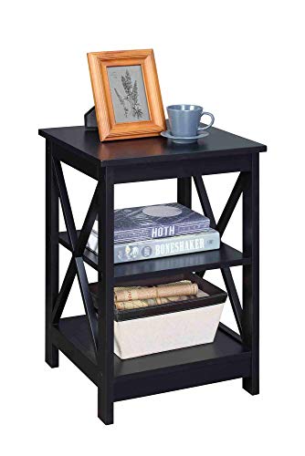 Convenience Concepts Oxford End Table with Storage Shelves, White Faux Marble/Black N969