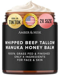 Whipped Beef Tallow and Honey Balm, 100% Grass Fed Beef Tallow Balm, Grass Finished Organic Beef Tallow for Skin, Face Wrinkles, Acne, No Fragrances, Made In USA Products Only, TikTok Trend Items