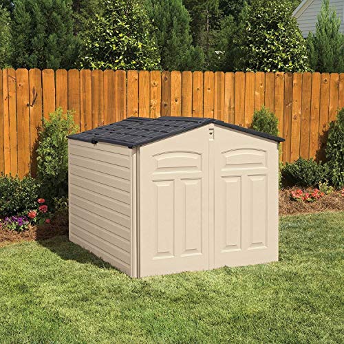 Rubbermaid Slide-Lid Resin Outdoor Storage Shed, 5 x 6.5 Ft, Beige/Brown U109