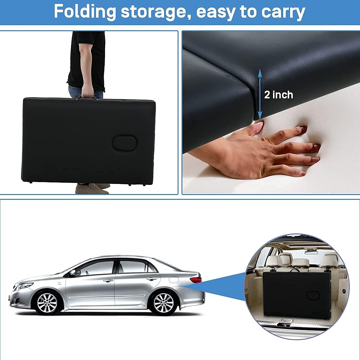 Aluminium Massage Table 2 Fold 73 Inch Portable with Armrest, Black S357178