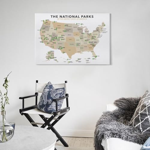 National Parks Map of America Canvas Wall Art Poster 16x24in Unframed W933802