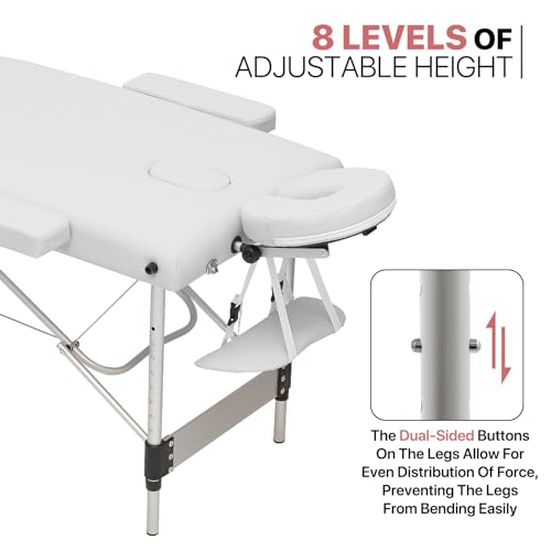MoNiBloom Portable Massage Table 2 Fold 82" Height Adjustable SPA Bed with Carry Case, Black S8791