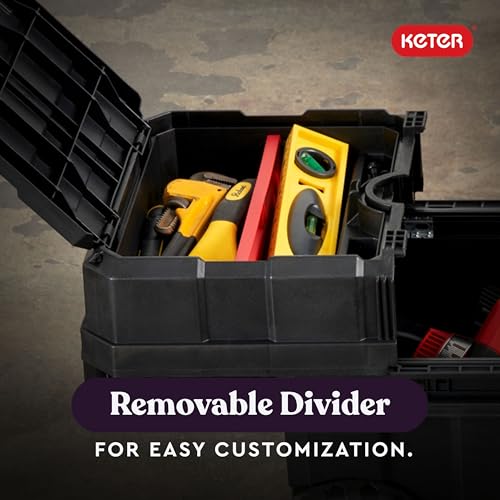 Keter Masterloader Resin Rolling Tool Box with Locking System, Black E51235
