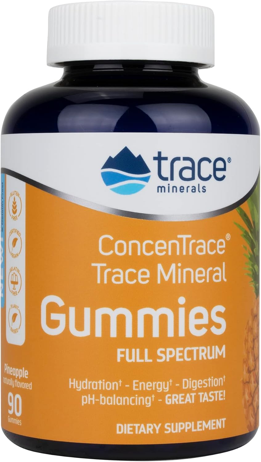 Trace Minerals | ConcenTrace Chewable Gummies Full Spectrum | Provide Potent Energy, Metabolic & Mood Support | Healthy Joints Bones and Teeth | Natural Pineapple | 90 ct