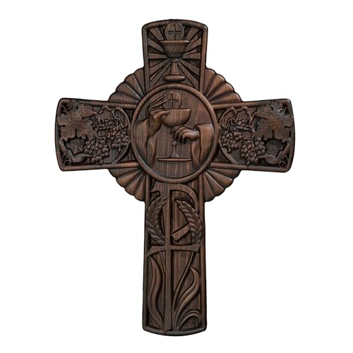 BGCOPPER Crucifix Wall Cross Handmade Wooden with Hook, Christian Wall Art, 14 Inch L40287
