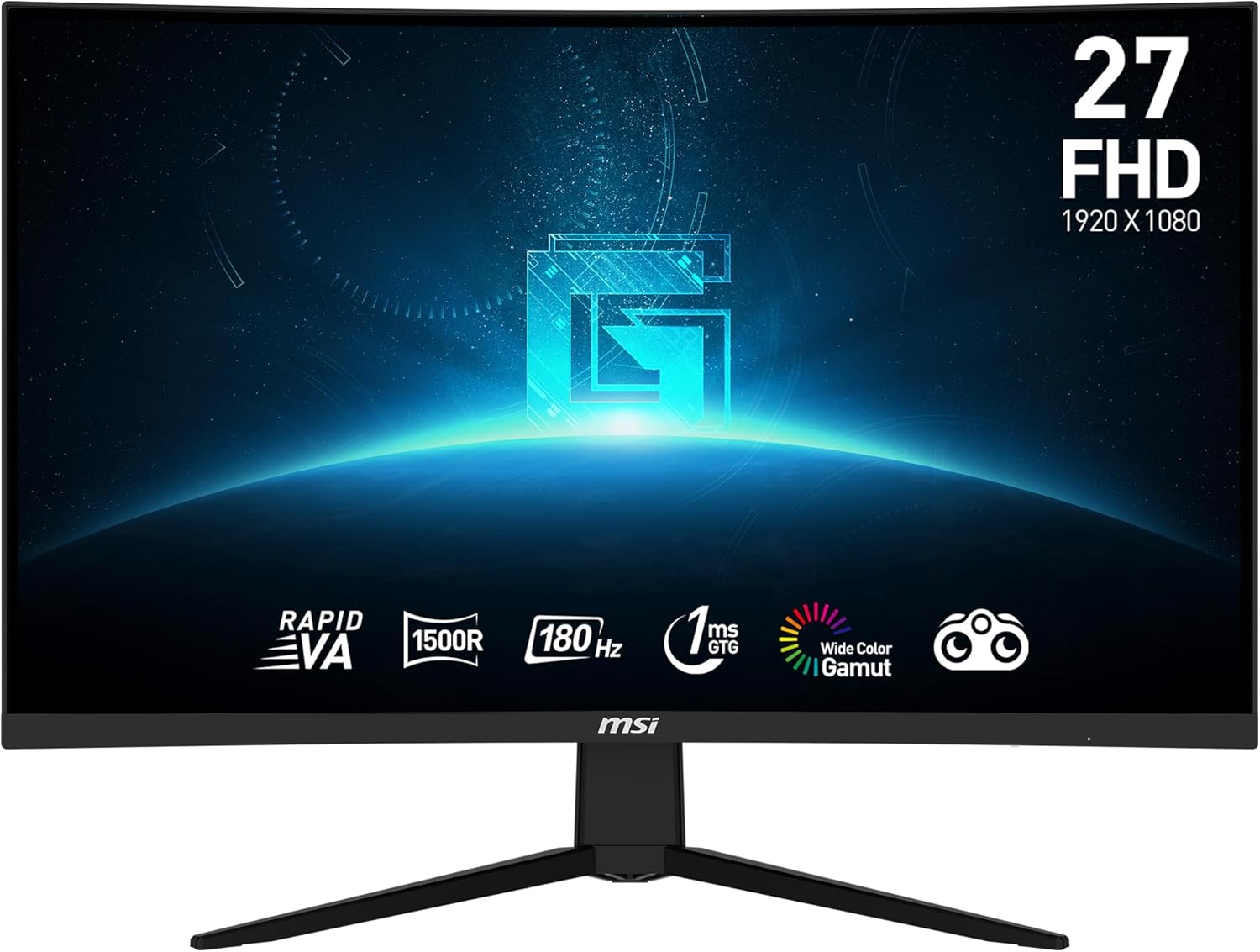 MSI Full HD Non-Glare 1ms 1920 x 1080 180Hz Refresh Rate Resolution Free Sync 27" Curved Gaming Monitor (G27C3F) - Black