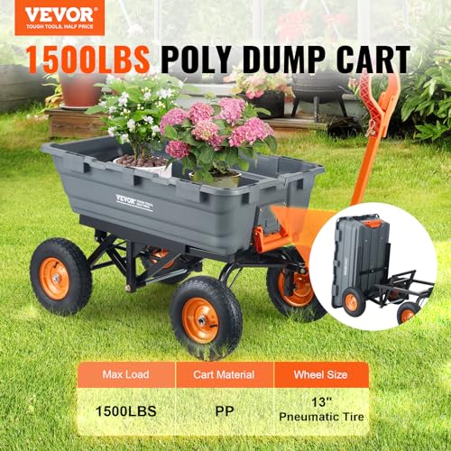 VEVOR 1200lbs 7Cu.Ft. Garden Dump Cart with 13in All Terrain Wheels A75294