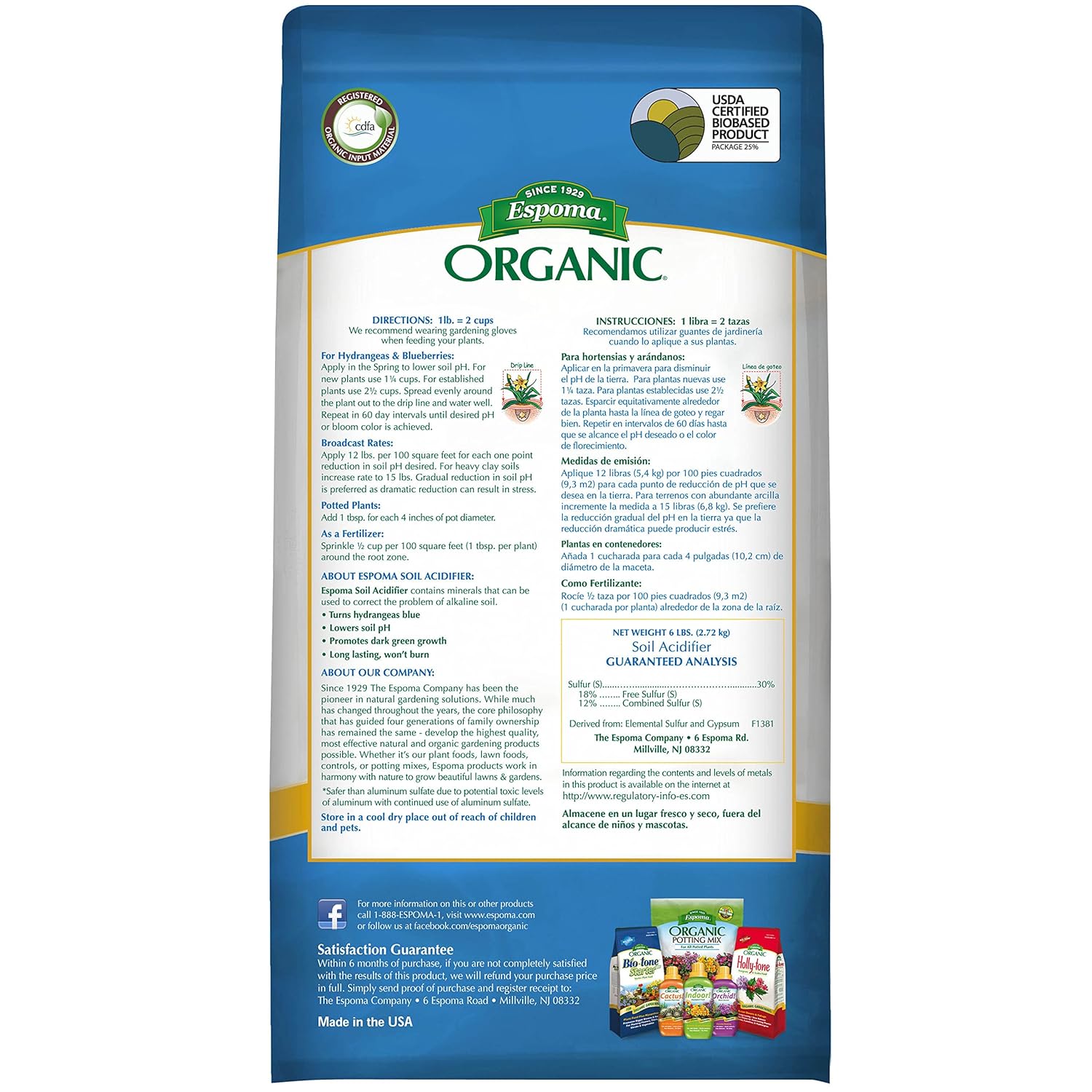 Espoma Organic Soil Acidifier, Lowers Soil pH for Hydrangeas, 6 lb Bag O638