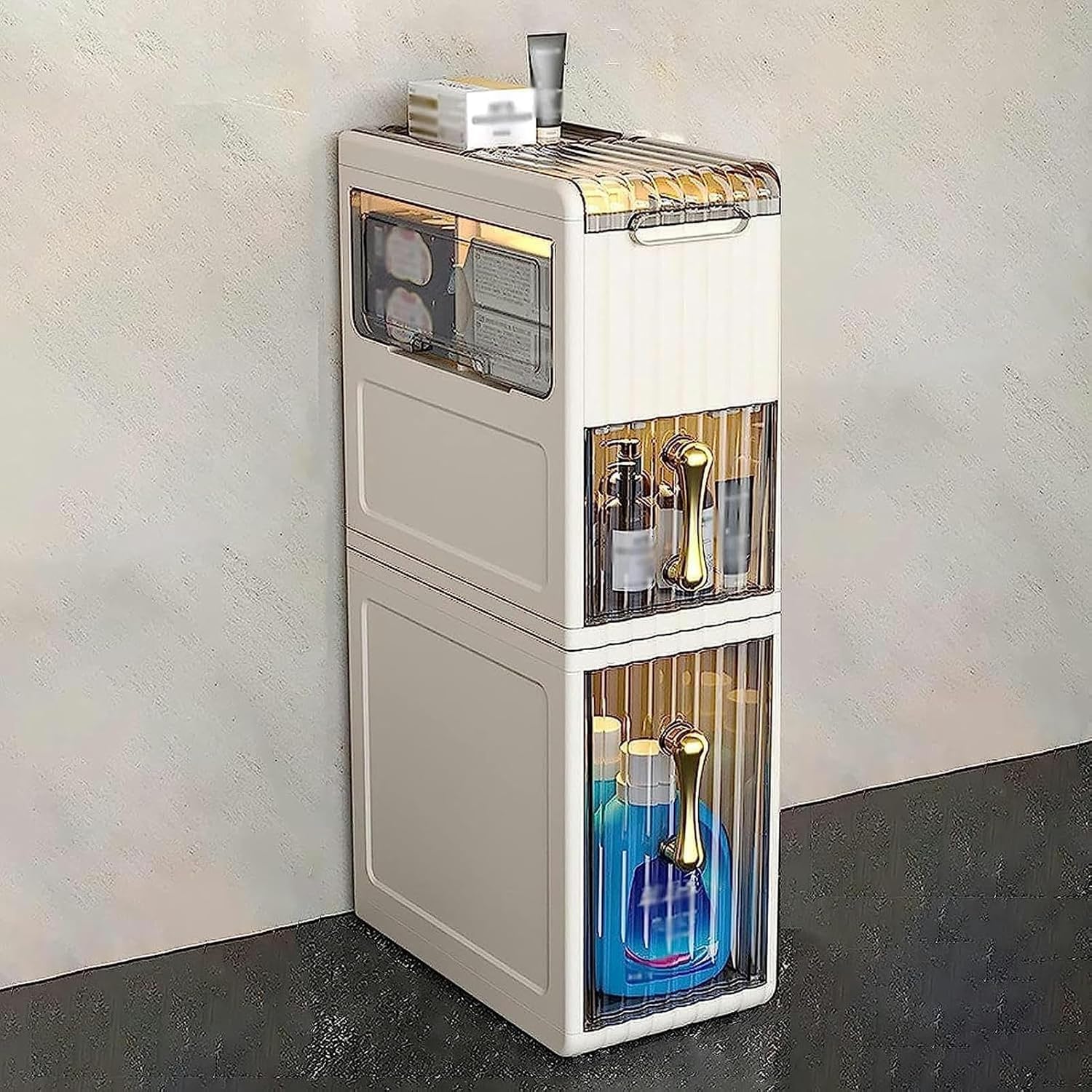 Bathroom Narrow Cabinet Small Bathroom Floor Storage Cabinet, Narrow Bathroom Organizer with Drawers and Wheels, Slim Toilet Paper Storage Cabinet for Small Space and Corner ()