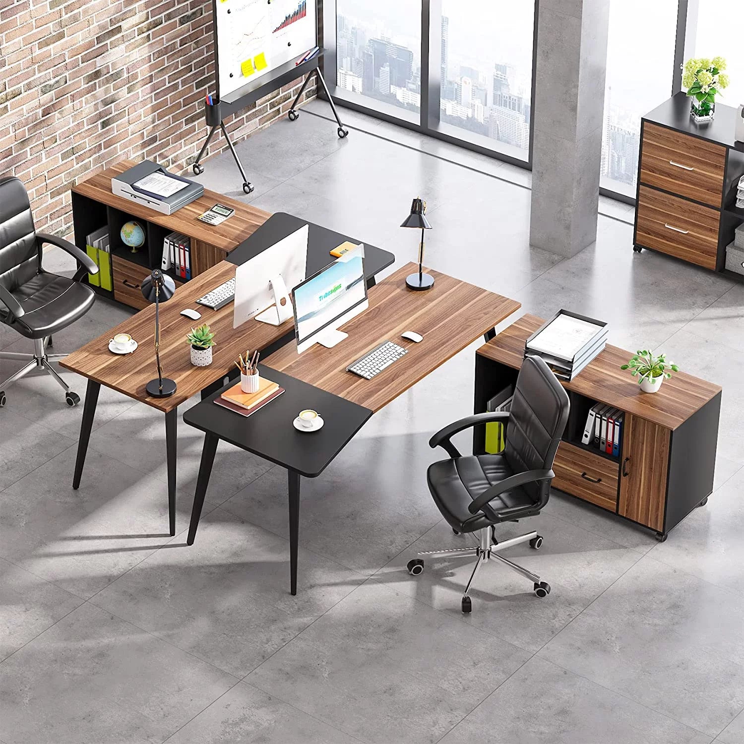 Tribesigns Executive L Shaped Desk with Drawer and File Cabinet, 70 inch Office Desk Set Q7691