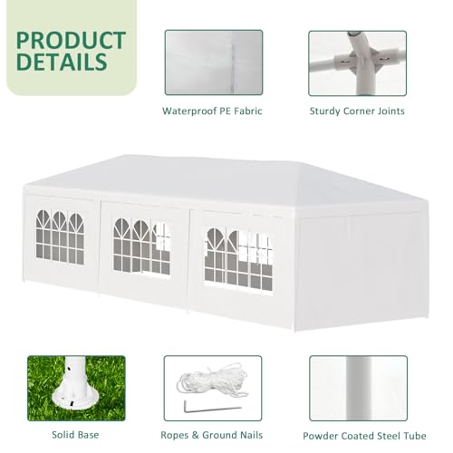 10x30 Party Tent with 8 Removable Sidewalls, Waterproof White Canopy K1981