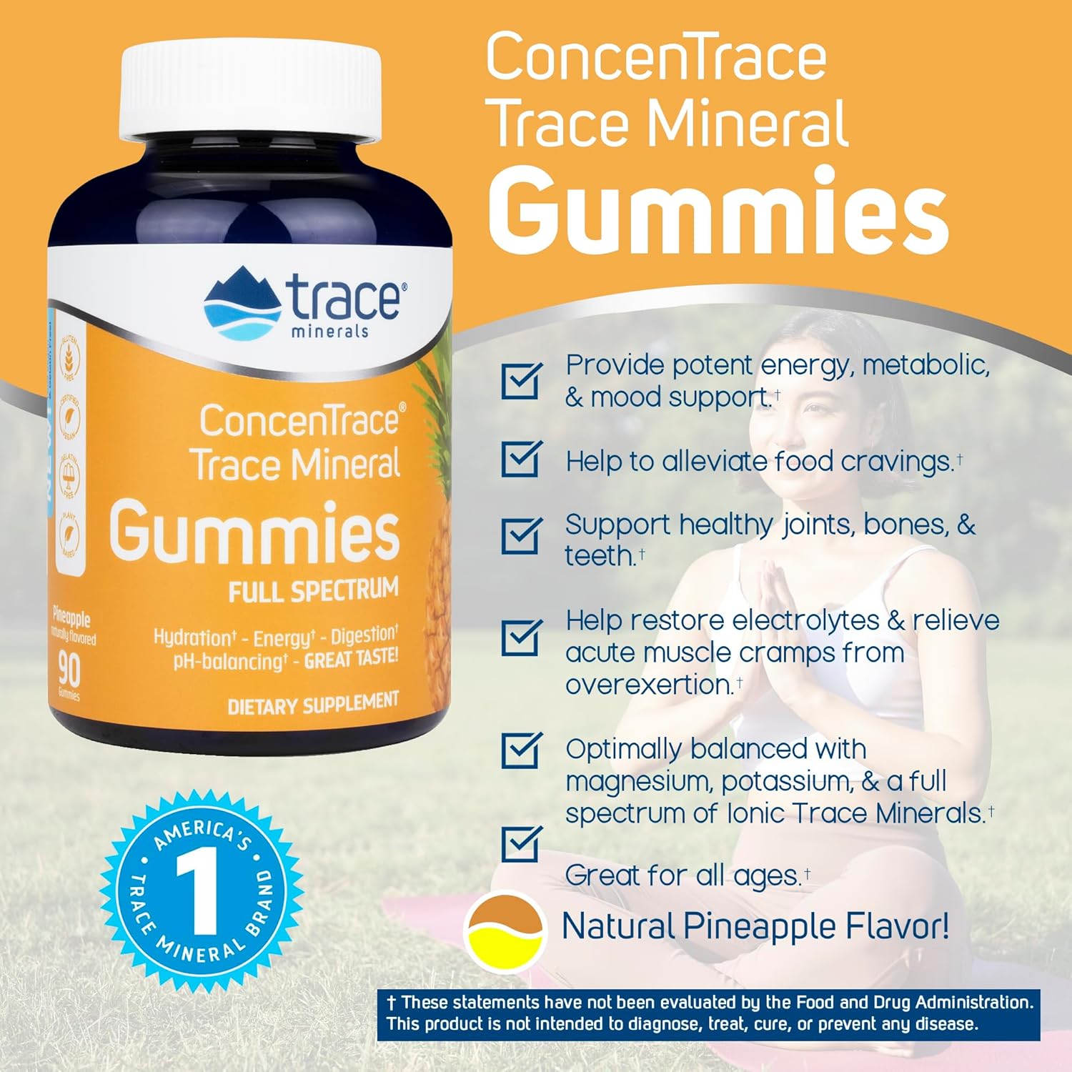 Trace Minerals ConcenTrace Chewable Gummies Full Spectrum Pineapple 90 ct M282442