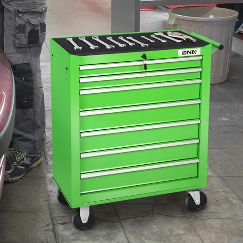DNA MOTORING 7-Drawer Rolling Tool Cabinet Chest with Keyed Locking System, Green M137