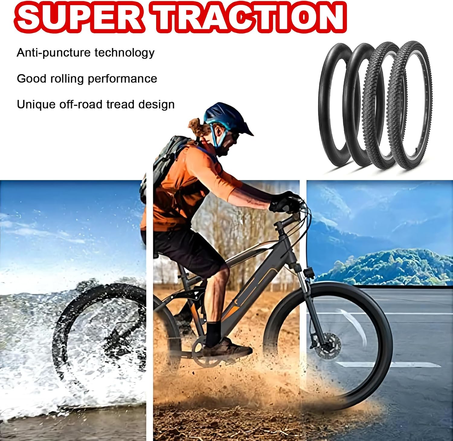 26 inch Bike Tires 26"x1.95" Folding Replacement for Mountain Bike with Tubes and Tire Levers G820130