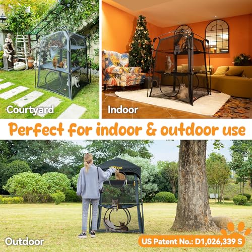 X-Large Catio Outdoor Cat Enclosure and Cat Tower Tent, 3-Tier Portable Foldable, Two Doors Z502328