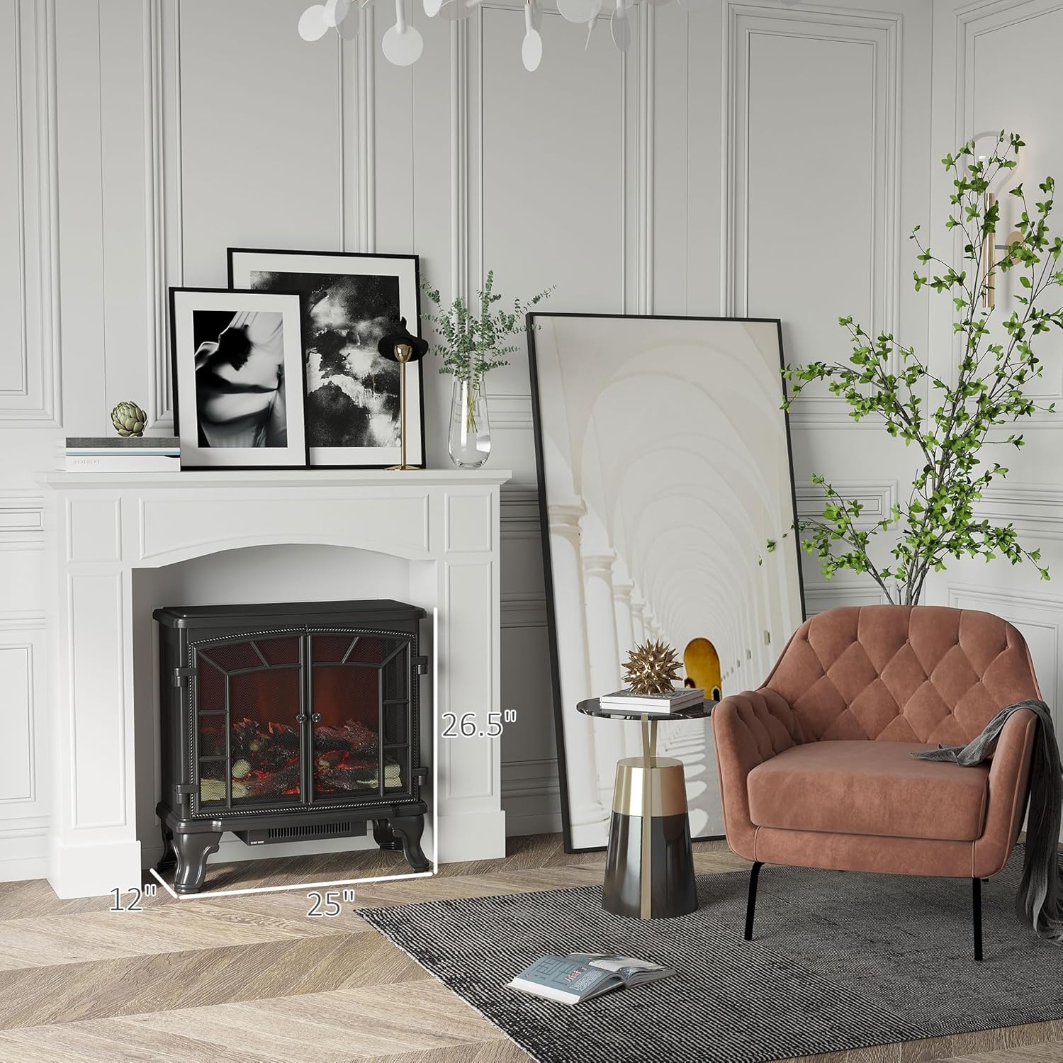 HOMCOM Modern Fireplace Mantel Surround, White, 29" H972824
