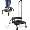 2 Step Stool with Handle for Elderly, Upgrade Heavy Duty Medical Step Stool with 5 Legs, Bed Steps for High Beds with Adjustable Handrail and Non-Slid Platform for Adults, Seniors and Handicap