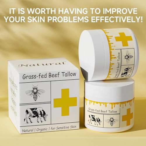 Grass Fed Beef Tallow Balm with Raw Honey for Face and Body, 2 Pack E5036