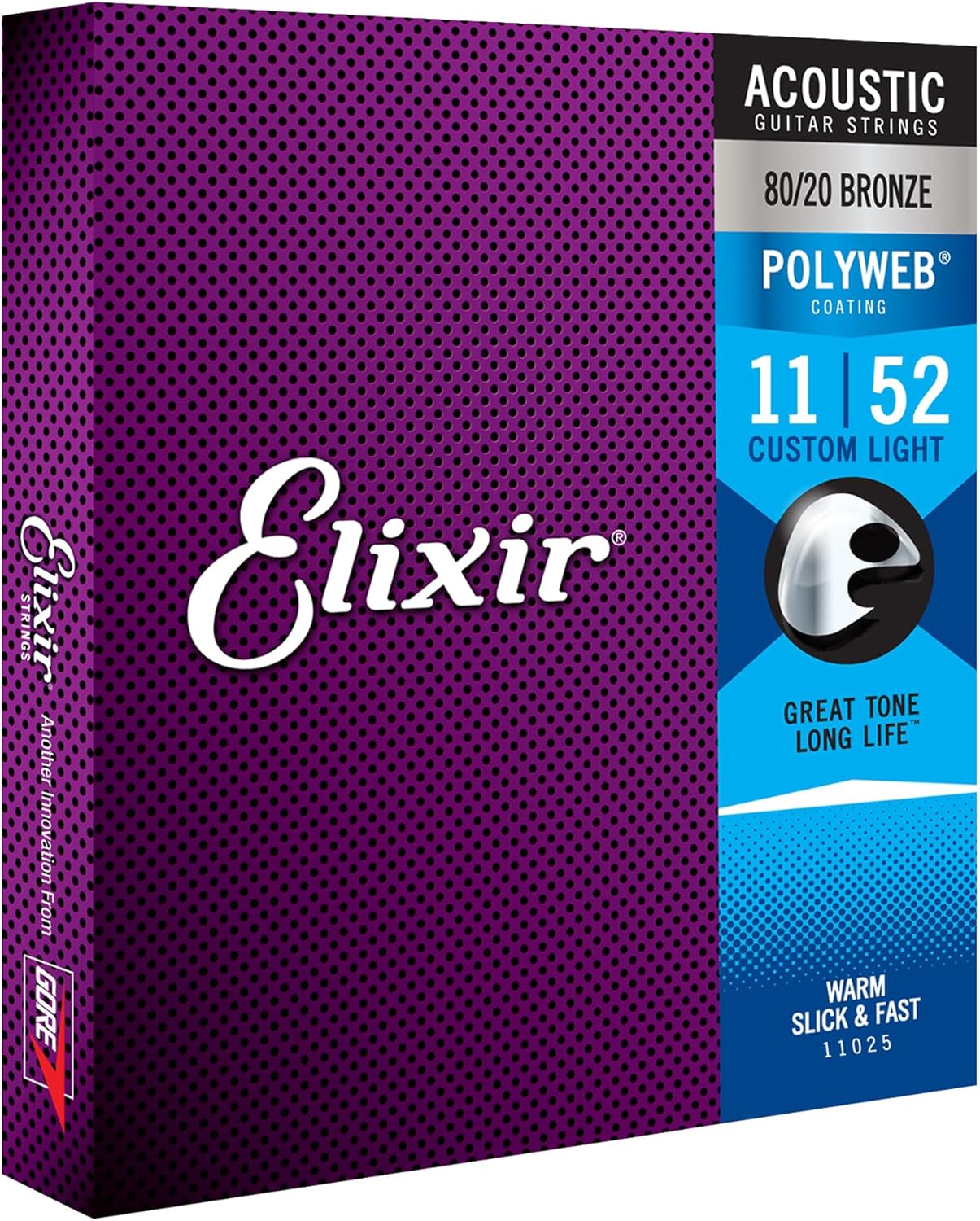 Elixir Strings, Acoustic Guitar Strings, 80/20 Bronze with POLYWEB Coating, Longest-Lasting Warm Tone with Comfortable Feel, 6 String Set, Custom Light 11-52