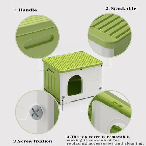 Stackable Plastic Cat House for Outdoor Indoor Use, Green M770