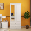 Armoire Wardrobe Closet Wood with 4 Doors 2 Hanging Rods 4 Drawers Mirror Shelving for Spacious Bedroom Armoire Storage Cabinet Large Capacity 61.42" W x 20.59" D x 70.87 "H White