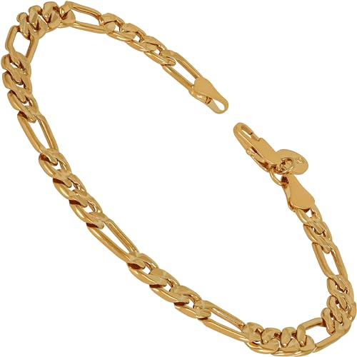 LIFETIME JEWELRY Swiss Diamond Cut Figaro Bracelet 24k Real Gold Plated Bracelets for Women and Mens Bracelet