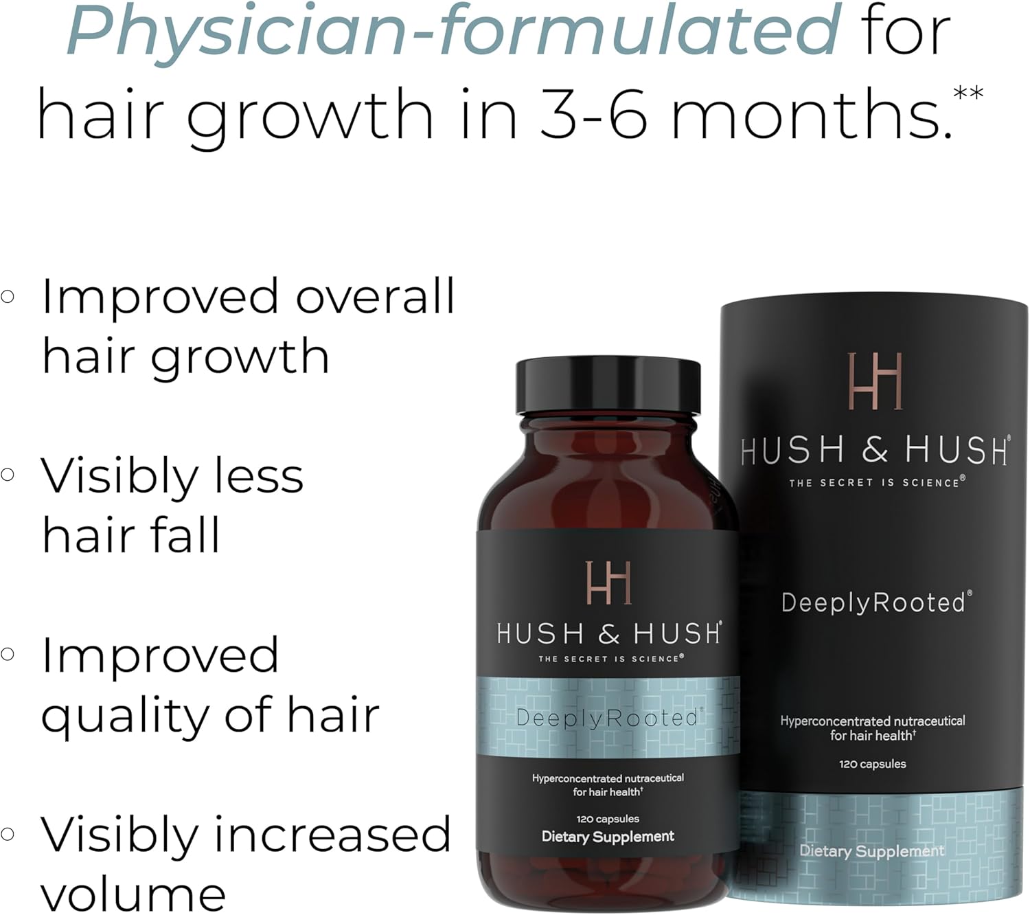 Hush & Hush DeeplyRooted Hair Supplement for Stronger, Healthier Hair - 120 Capsules M168