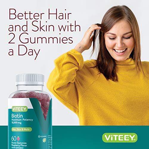 Biotin Gummies for Hair, Skin, and Nails 10,000mcg - Vegan, Raspberry Flavor E477501