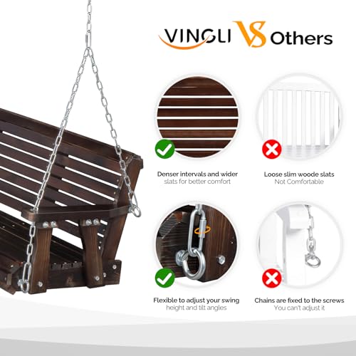 VINGLI Patio Wooden Porch Swing Chair with Hanging Chains, 5 FT, White W381253