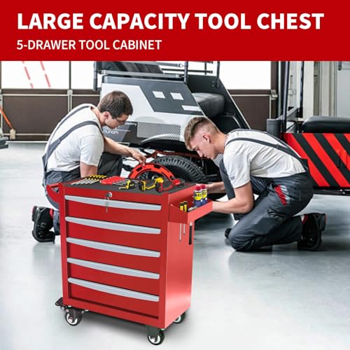 Rolling Tool Chest, Metal Tool Box with 5 Drawers, Lockable Garage Storage Cabinet Q978