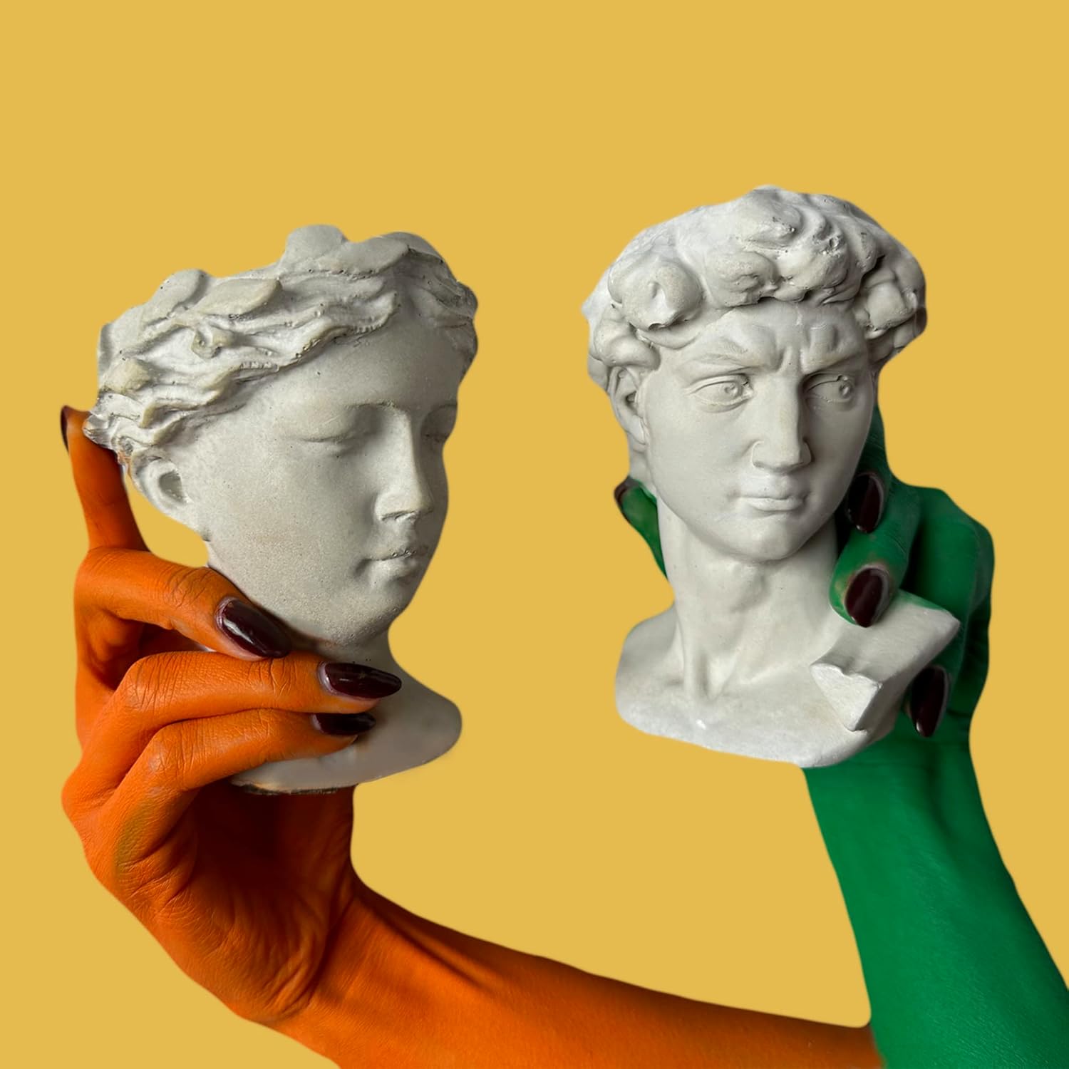 Unique Head Planter Succulent Pots Greek Mythology David Face Statue Bust Concrete Indoor Outdoor Garden 5 Inch Set of 2 Gray E4106