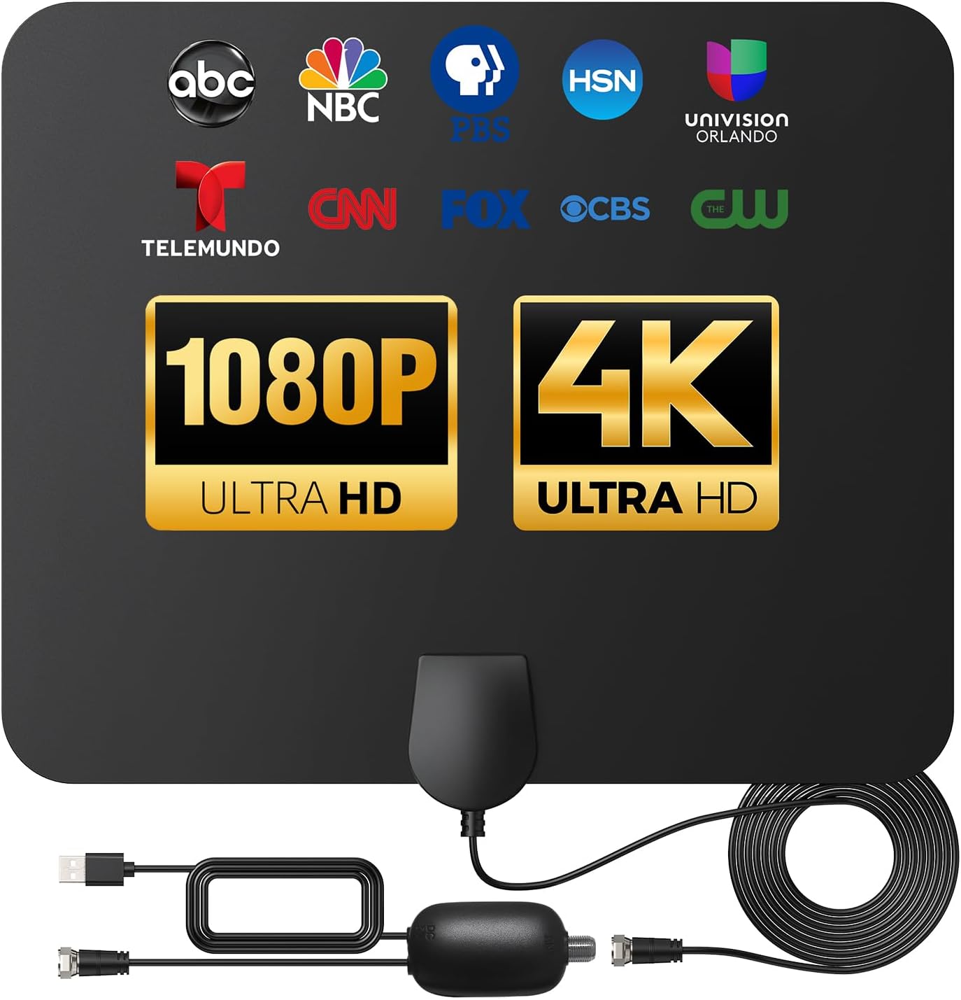 DAANT TV Antenna Indoor Long Range 900 Miles, Supports 4K 1080p Smart TV Outdoor 360° Signal Reception with Signal Booster -16ft Coax HDTV Cable