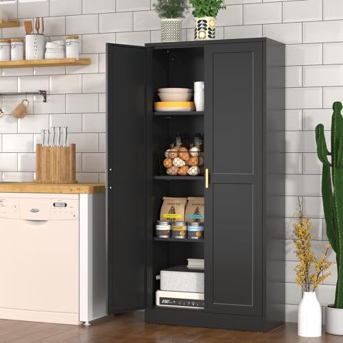 60 Inch Tall Metal Pantry Cabinet with Doors and Shelves, Black X4352