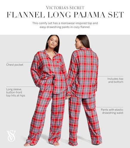 Victoria's Secret Flannel Long Pajama Set Women's Sleepwear G128