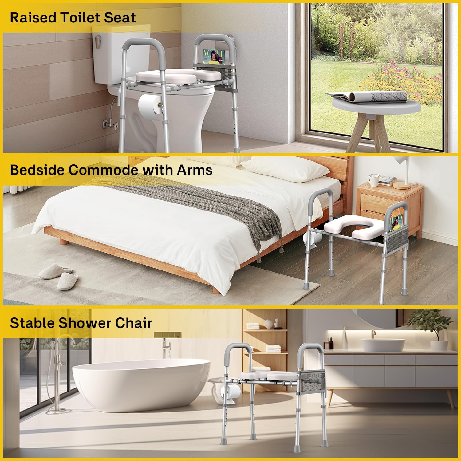 Raised Toilet Seat with Handles, Adjustable for Seniors, 350lb Capacity I9161