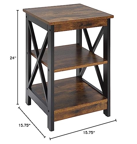 Convenience Concepts Oxford End Table with Storage Shelves, White Faux Marble/Black N969