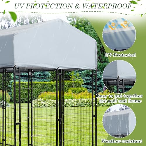 Grepatio 8x4x5.7 FT Outdoor Dog Kennel with Roof for Large Dogs O71733